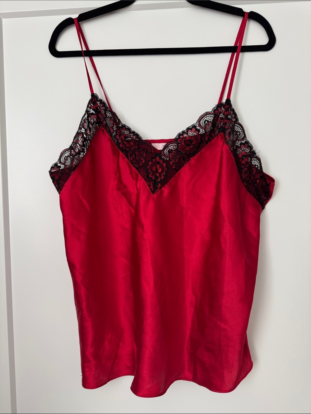 Secret Treasures Red Satin Camisole with Black Lace Trim